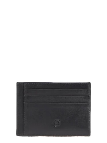 W143 Tarjetero plano de cuero negro - Carteras Hombre
