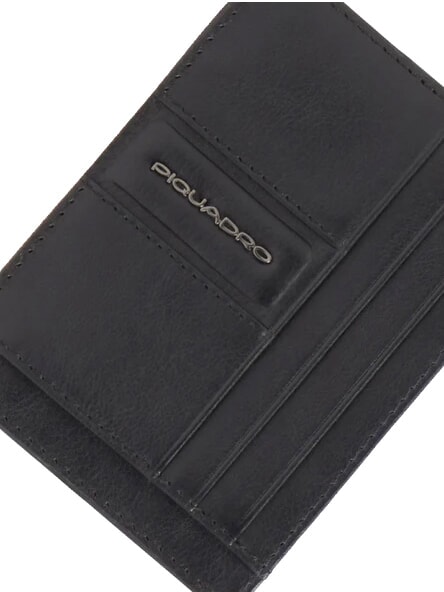 W143 Tarjetero plano de cuero negro - Carteras Hombre