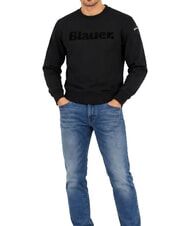 BLAUER CROSBY Sudadera de cuello redondo con logo negro - Su&eacute;teres de los hombres - 4