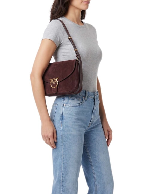 LOVE SATCHEL Bolso de hombro de piel de ante. Borgo&ntilde;a-oro antiguo - Bolsos Mujer