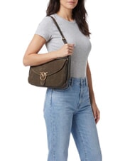 PINKO LOVE SATCHEL Bolso de hombro de piel de ante. verde oliva oscuro-oro antiguo - Bolsos Mujer - 2