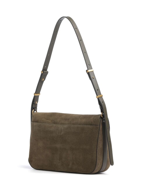 LOVE SATCHEL Bolso de hombro de piel de ante. verde oliva oscuro-oro antiguo - Bolsos Mujer