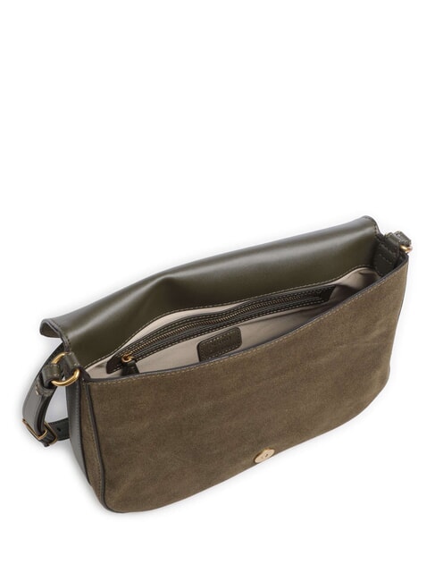 LOVE SATCHEL Bolso de hombro de piel de ante. verde oliva oscuro-oro antiguo - Bolsos Mujer