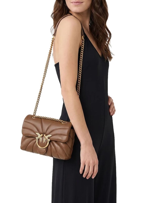 LOVE PUFF MINI Mini bolso bandolera en napa co&ntilde;ac marr&oacute;n-oro antiguo - Bolsos Mujer