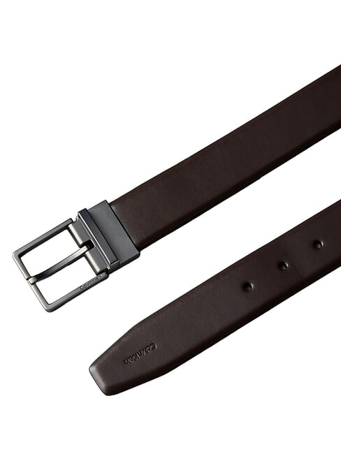 SQUARE BUCKLE CK Cintur&oacute;n de cuero de doble cara ck marr&oacute;n oscuro / gris plomo mate - Cinturones