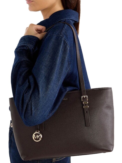QUINN Bolsa de compras mediana de piel chocolate - Bolsos Mujer