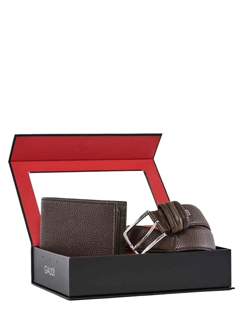 KIT Cartera y caja para cartera marron oscuro - Carteras Hombre
