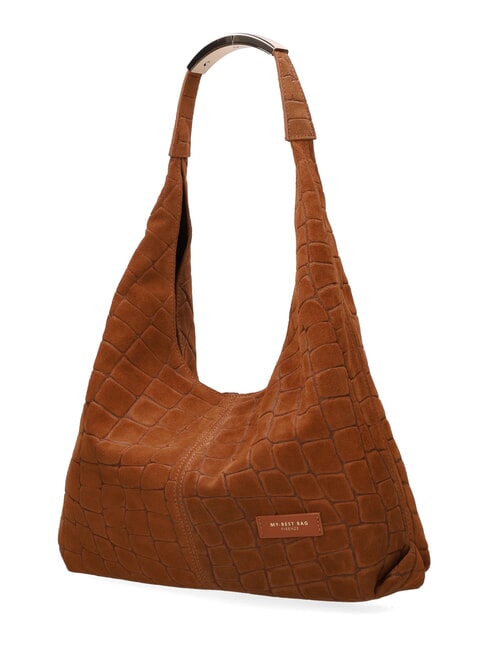 ELLISSE CROCO SUEDE Bolso de hombro de piel cognac - Bolsos Mujer