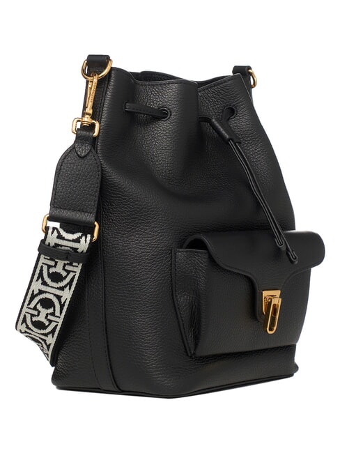 BEAT GENETRATION RIBBON Bolso cubo de cuero negro - Bolsos Mujer