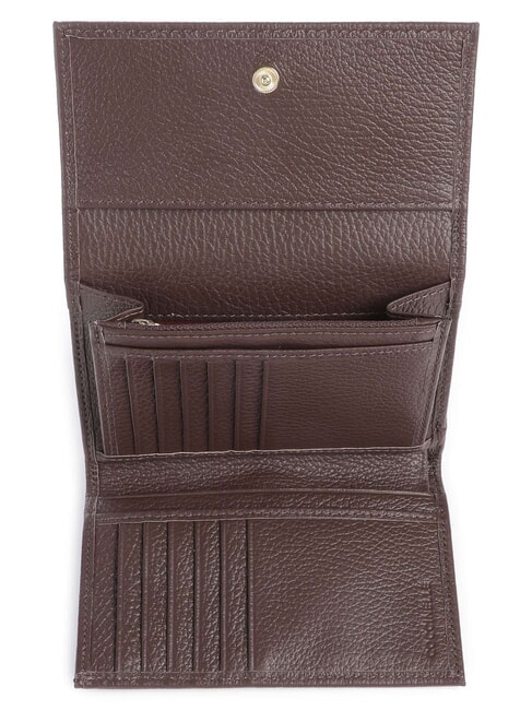 METALLIC SOFT Cartera plegable de piel martillada morena - Carteras Mujer