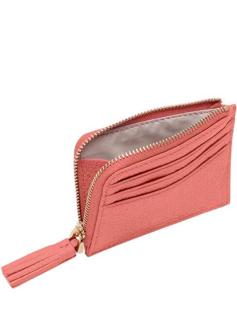 TASSEL Tarjetero con cremallera en piel martillada arcilla rosa - Carteras Mujer